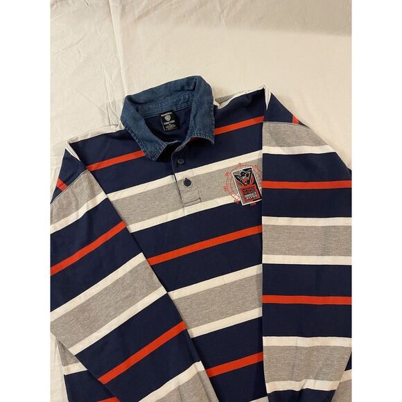 Warner Bros. Other - Warner Bros Long Sleeve Men XL Blue Grey Cotton Stripe Golf Polo Daffy Duck 2055